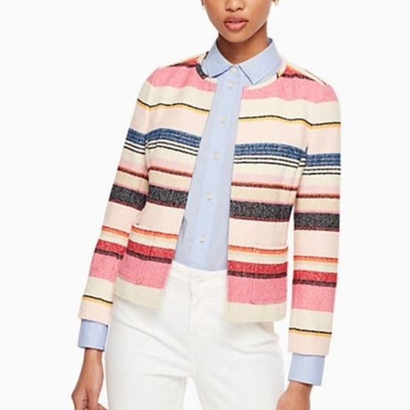 Kate Spade Pink Blue Berber Stripe Blazer Jacket Size 12